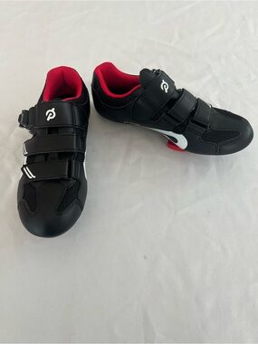 Pelaton Cycling Shoes with Hook-and-Loop Straps-Red and Black
